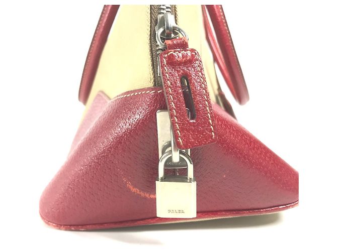 Tote Sac à main Prada BN0081 en plaque triangulaire bicolore Rouge Beige - vue 14