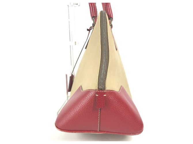 Tote Sac à main Prada BN0081 en plaque triangulaire bicolore Rouge Beige - vue 2