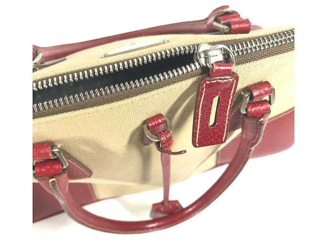 Tote Sac à main Prada BN0081 en plaque triangulaire bicolore Rouge Beige - vue 7