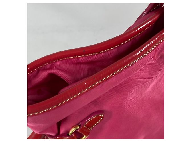 Borsa tote in nylon e pelle rosa Prada - vista 10