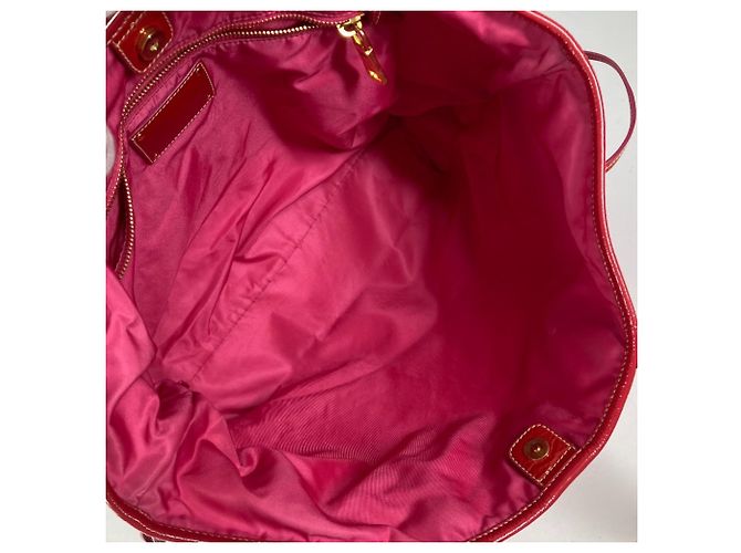 Borsa tote in nylon e pelle rosa Prada - vista 11