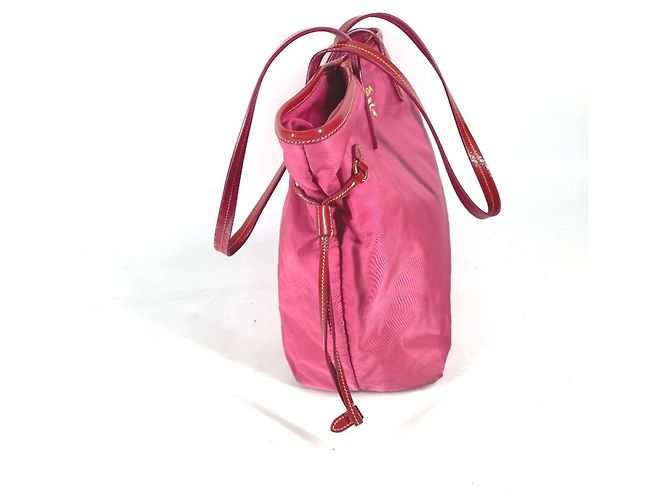 Borsa tote in nylon e pelle rosa Prada - vista 3