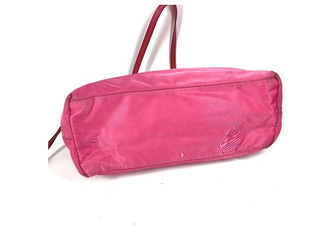 Borsa tote in nylon e pelle rosa Prada - vista 4