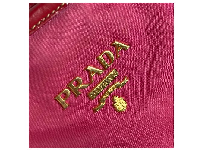 Borsa tote in nylon e pelle rosa Prada - vista 7