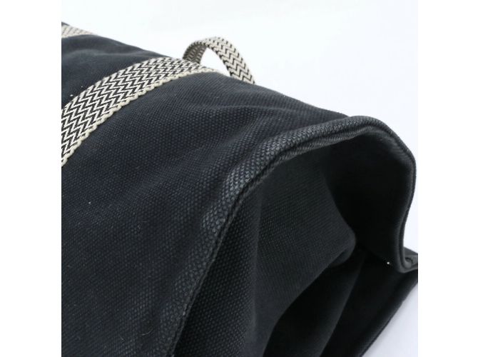 Hermès Hermes Cannes MM Leder-Canvas-Tote-Bag Schwarz - Ansicht 11