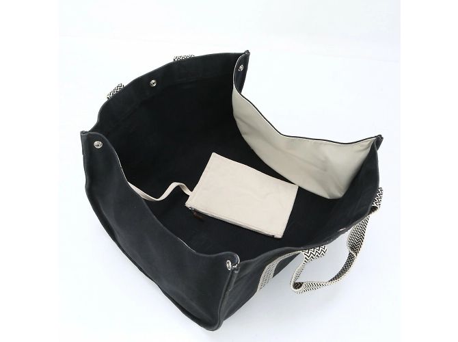 Hermès Hermes Cannes MM Leder-Canvas-Tote-Bag Schwarz - Ansicht 12
