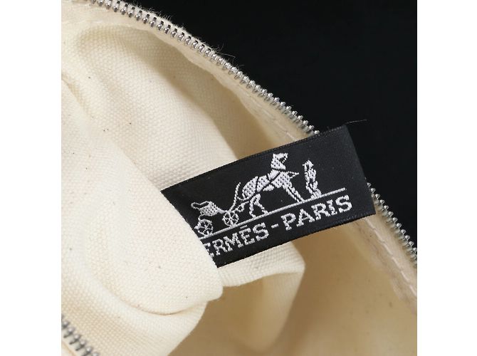 Hermès Hermes Cannes MM Leder-Canvas-Tote-Bag Schwarz - Ansicht 14