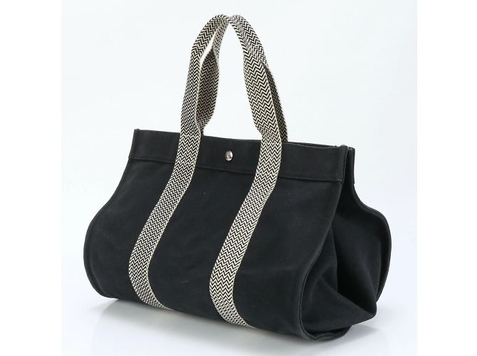Hermès Hermes Cannes MM Leder-Canvas-Tote-Bag Schwarz - Ansicht 2
