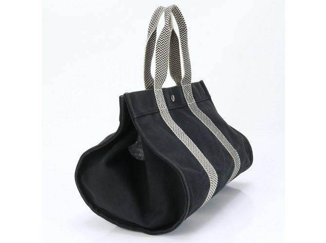 Hermès Hermes Cannes MM Leder-Canvas-Tote-Bag Schwarz - Ansicht 3