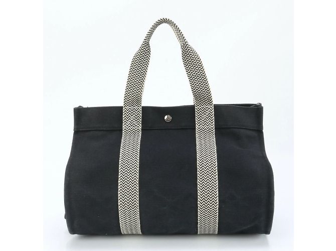 Hermès Hermes Cannes MM Leder-Canvas-Tote-Bag Schwarz - Ansicht 6