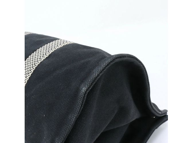 Hermès Hermes Cannes MM Leder-Canvas-Tote-Bag Schwarz - Ansicht 9