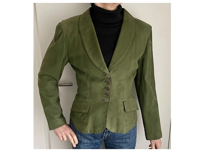 Autre Marque Extension de Furs Ettex Paris Wildlederjacke Engelshaut Grün Khaki - Ansicht 2