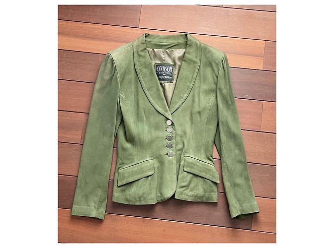 Autre Marque Extension de Furs Ettex Paris Wildlederjacke Engelshaut Grün Khaki - Ansicht 3