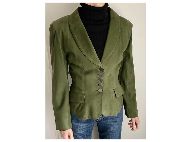 Autre Marque Extension de Furs Ettex Paris Wildlederjacke Engelshaut Grün Khaki - Ansicht 4