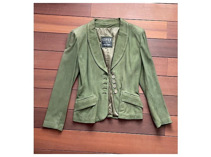 Autre Marque Extension de Furs Ettex Paris Wildlederjacke Engelshaut Grün Khaki - Ansicht 5