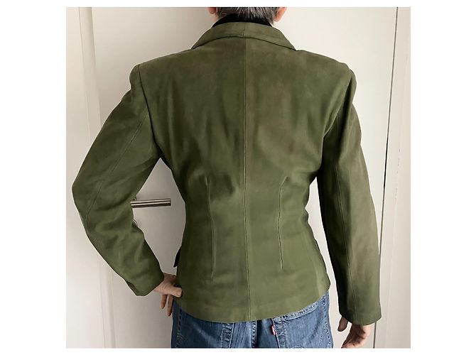 Autre Marque Extension de Furs Ettex Paris Wildlederjacke Engelshaut Grün Khaki - Ansicht 7