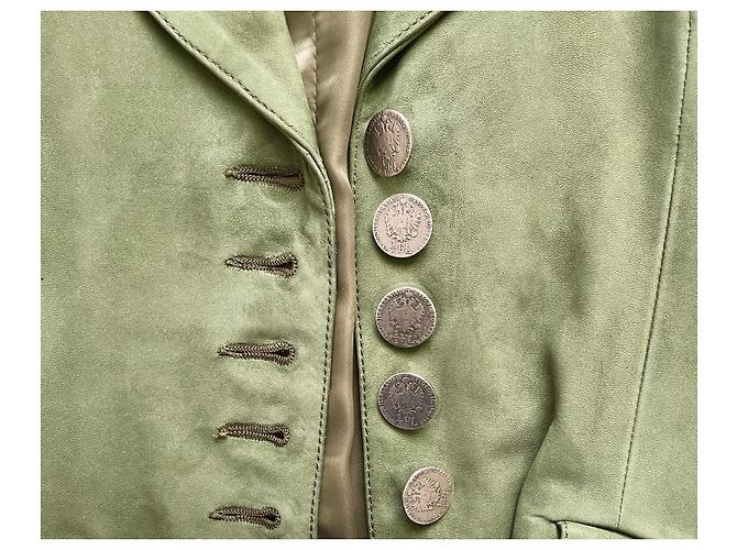 Autre Marque Extension de Furs Ettex Paris Wildlederjacke Engelshaut Grün Khaki - Ansicht 8