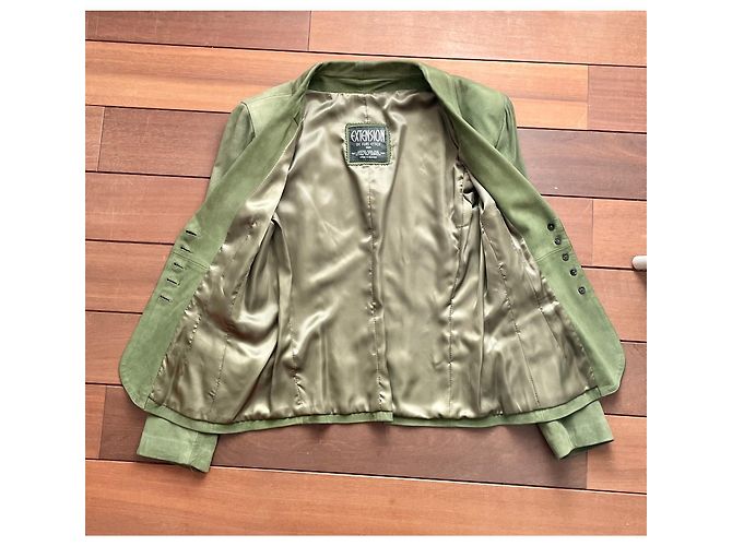 Autre Marque Extension de Furs Ettex Paris Wildlederjacke Engelshaut Grün Khaki - Ansicht 9