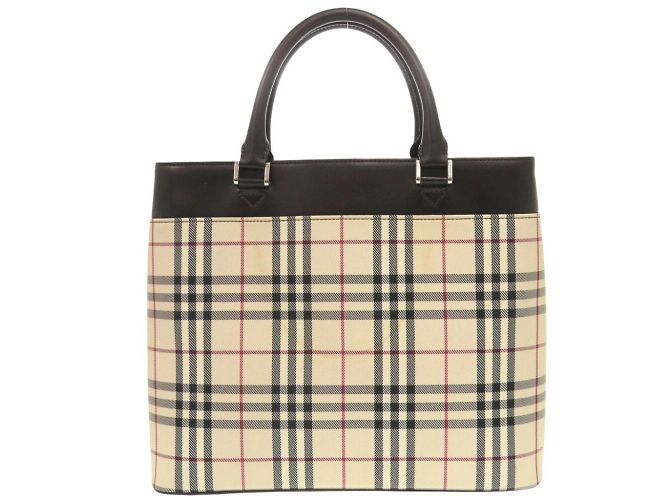 Burberry Nova Check Canvas Leder Handtasche Beige Dunkelbraun - Ansicht 3