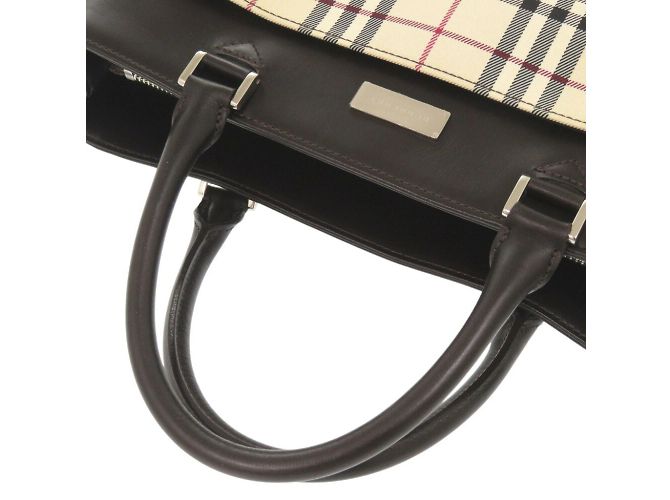 Burberry Nova Check Canvas Leder Handtasche Beige Dunkelbraun - Ansicht 6