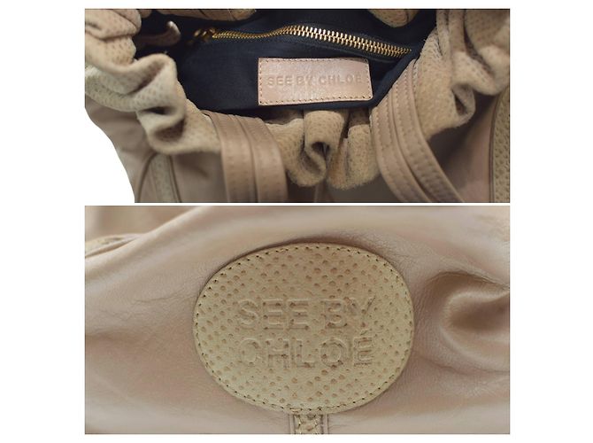 Bolsa hobo See by Chloé em couro e camurça bege - vista 7
