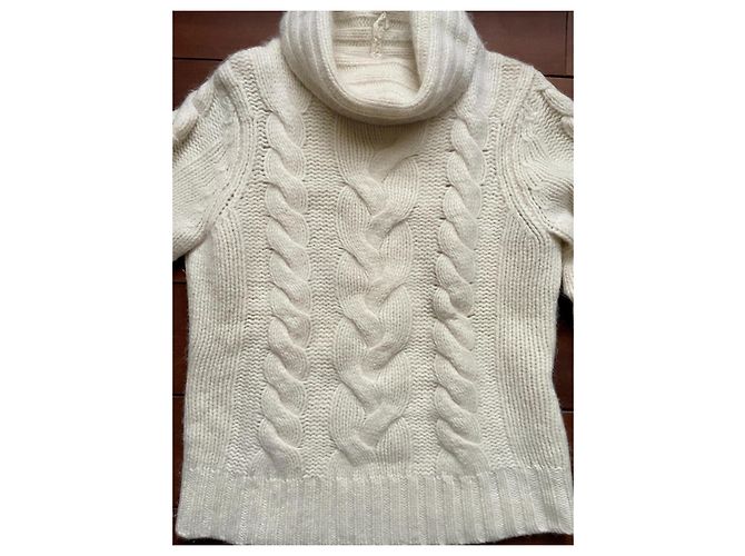 Autre Marque Jones New York Zopfstrickpullover aus Wolle und Angora Creme Roh Aus weiß - Ansicht 2