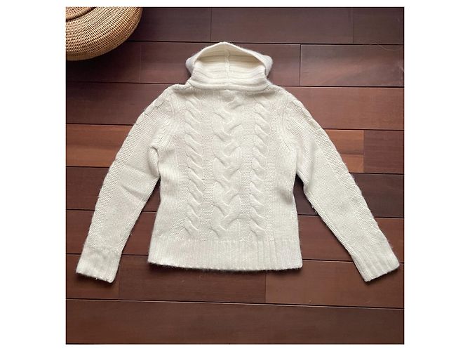 Autre Marque Jones New York Zopfstrickpullover aus Wolle und Angora Creme Roh Aus weiß - Ansicht 4