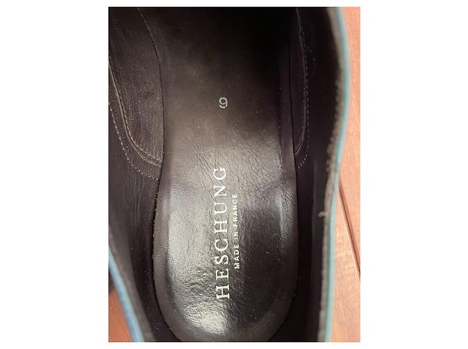 Heschung Richelieu scarpe stringate in pelle nero e blu - vista 10