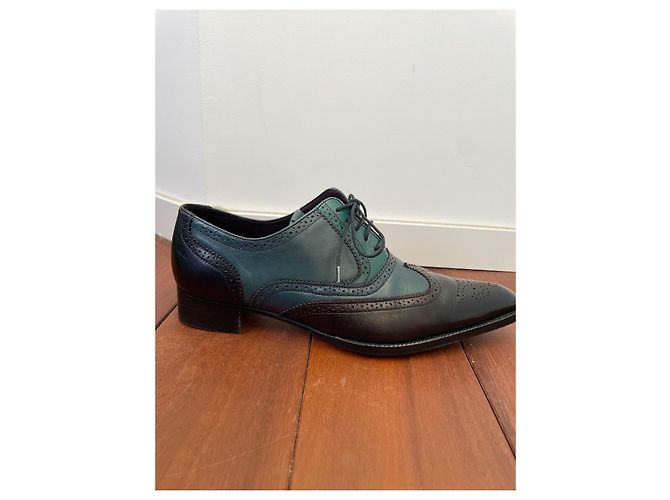 Heschung Richelieu scarpe stringate in pelle nero e blu - vista 2