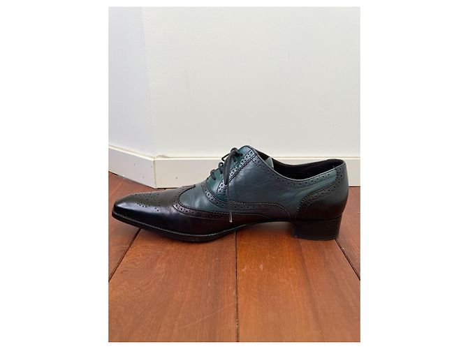 Heschung Richelieu scarpe stringate in pelle nero e blu - vista 3