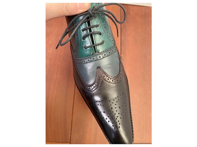 Heschung Richelieu scarpe stringate in pelle nero e blu - vista 4