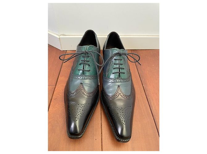 Heschung Richelieu scarpe stringate in pelle nero e blu - vista 5