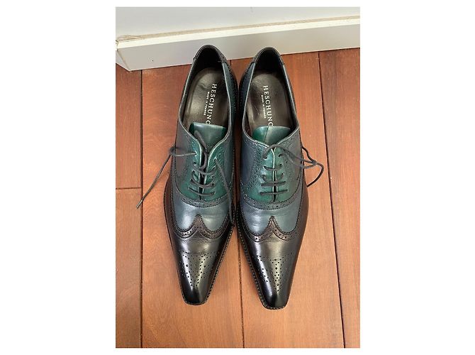Heschung Richelieu scarpe stringate in pelle nero e blu - vista 6