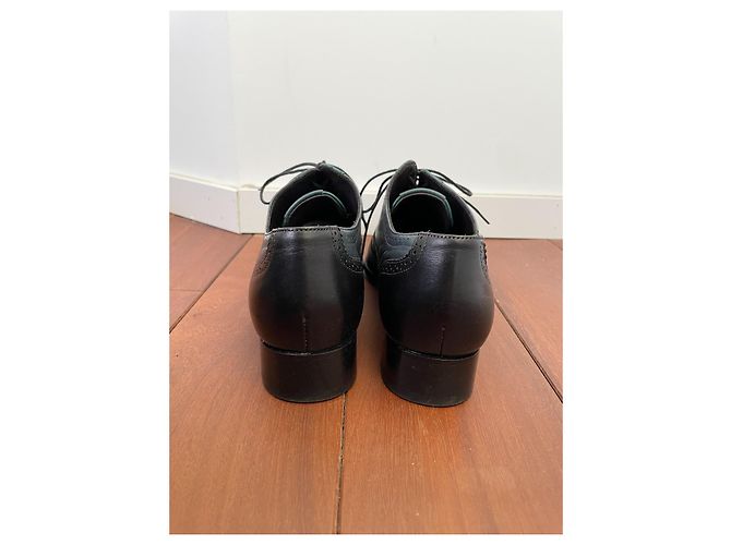 Heschung Richelieu scarpe stringate in pelle nero e blu - vista 7