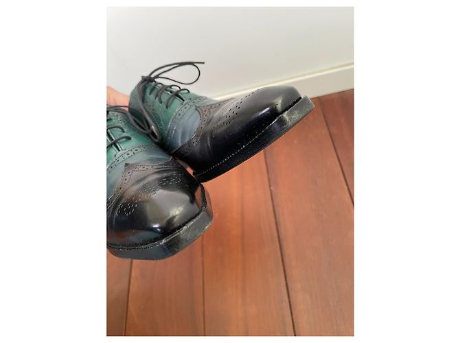 Heschung Richelieu scarpe stringate in pelle nero e blu - vista 8
