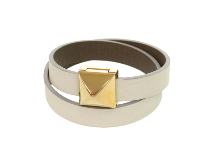 Hermès Medor Double Tour Lederarmband Weiß Taupe - Ansicht 2