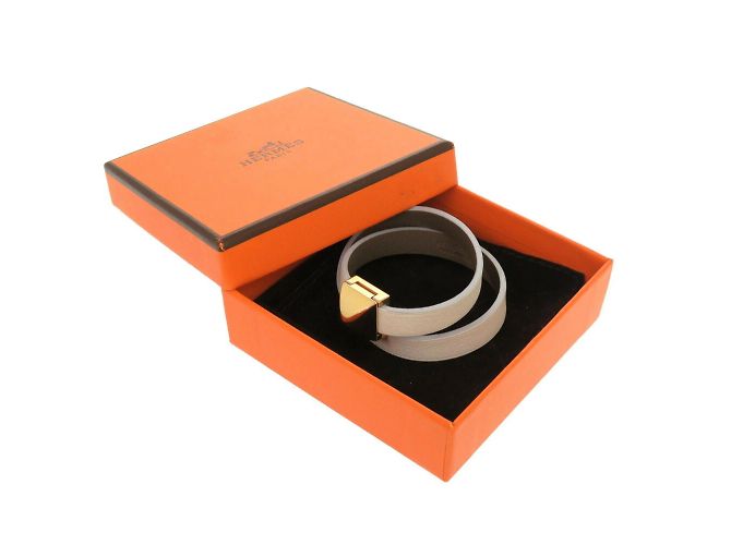 Hermès Medor Double Tour Lederarmband Weiß Taupe - Ansicht 3