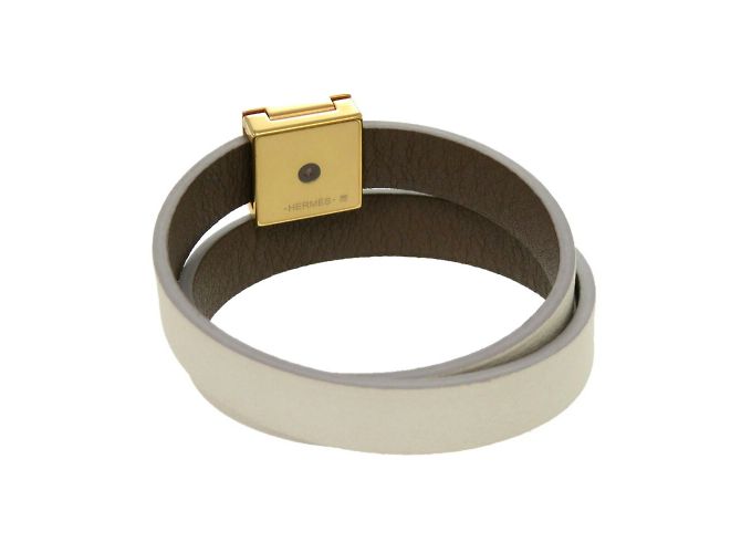 Hermès Medor Double Tour Lederarmband Weiß Taupe - Ansicht 4