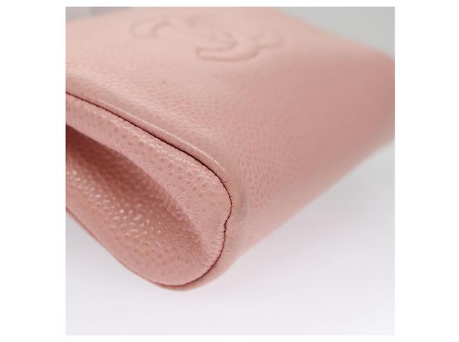 Pochette CHANEL Pelle Caviar Rosa Oro CC Auth 101855 D'oro - vista 15