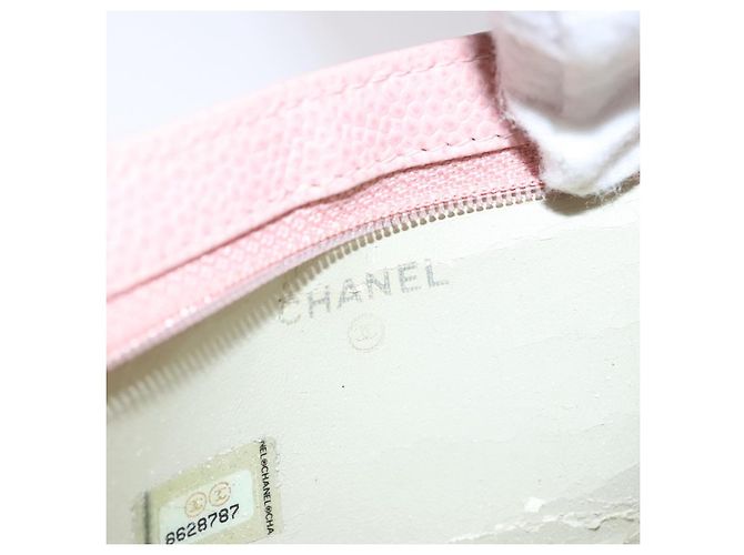 Pochette CHANEL Pelle Caviar Rosa Oro CC Auth 101855 D'oro - vista 9