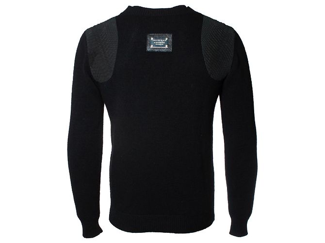 Philipp Plein, pull noir avec des patchs de serpent - vue 2