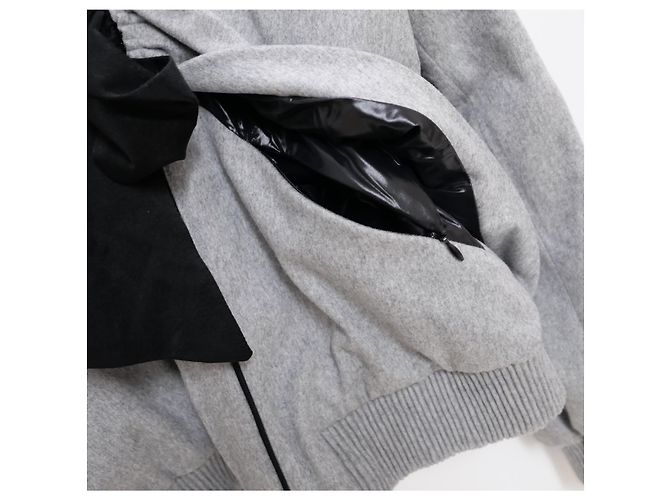 Moncler Gamme Rouge Grey Wool Bow Front Puffer Quilted Jacket - view 11