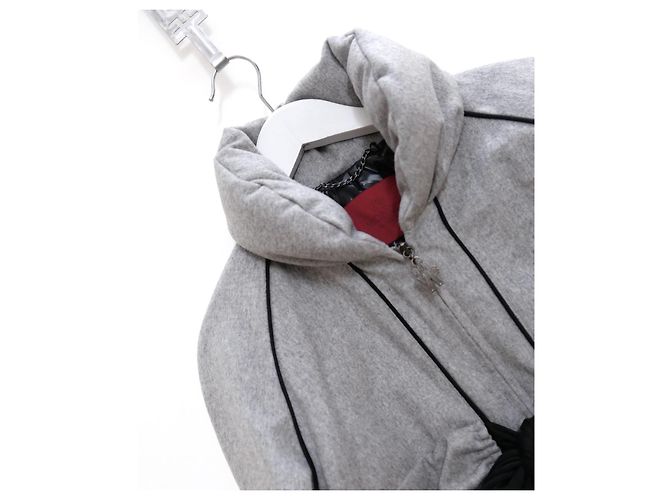 Moncler Gamme Rouge Grey Wool Bow Front Puffer Quilted Jacket - view 3