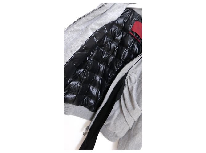 Moncler Gamme Rouge Grey Wool Bow Front Puffer Quilted Jacket - view 6