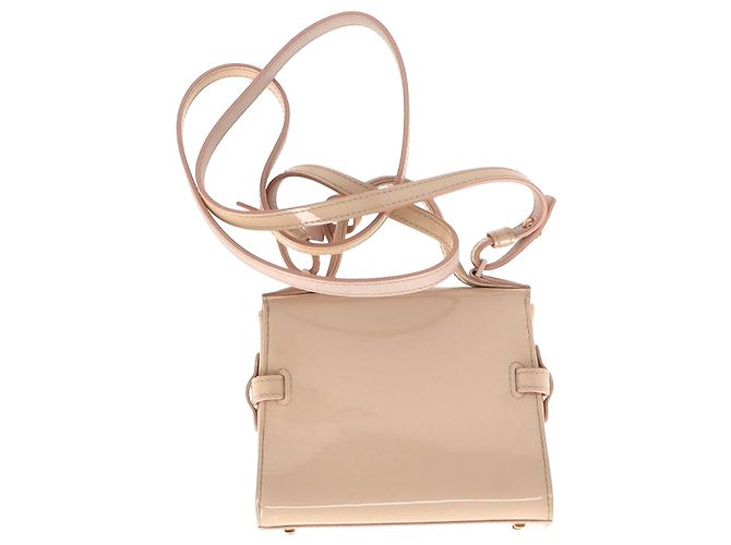 Borsa Micro Tempête Delvaux in pelle verniciata beige - vista 2