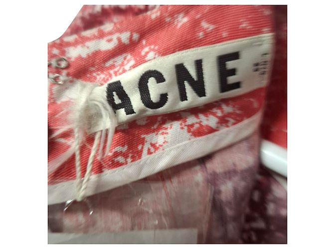 Vestido impresso de manga curta e comprimento até o joelho em viscose vermelha da Acne Studios Vermelho - vista 3