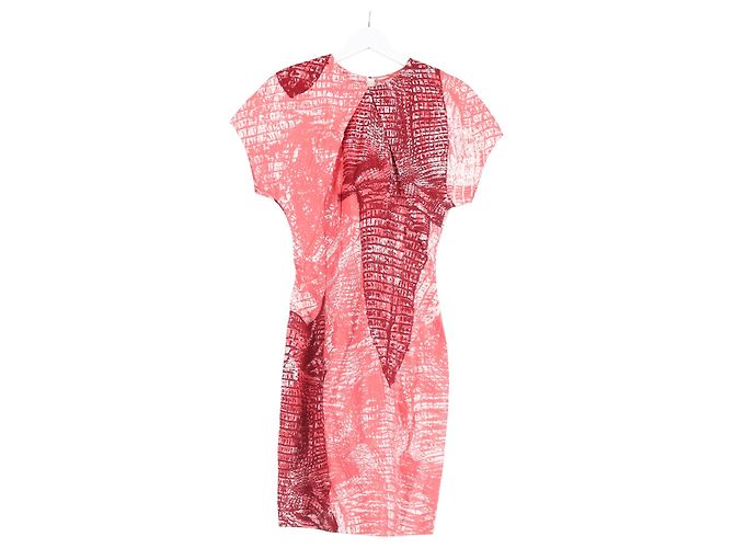 Vestido impresso de manga curta e comprimento até o joelho em viscose vermelha da Acne Studios Vermelho - vista 4