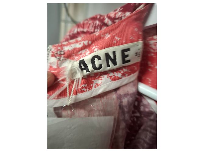 Vestido impresso de manga curta e comprimento até o joelho em viscose vermelha da Acne Studios Vermelho - vista 6