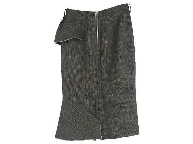 Falda lápiz midi con volantes de Burberry Prorsum en lana verde Gris - vista 2