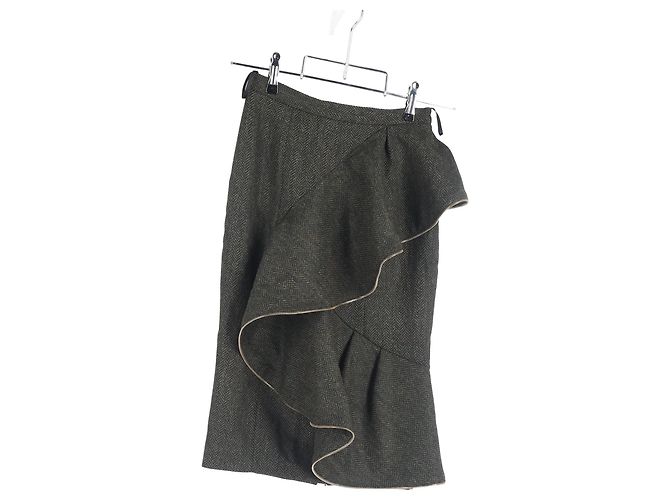 Falda lápiz midi con volantes de Burberry Prorsum en lana verde Gris - vista 4